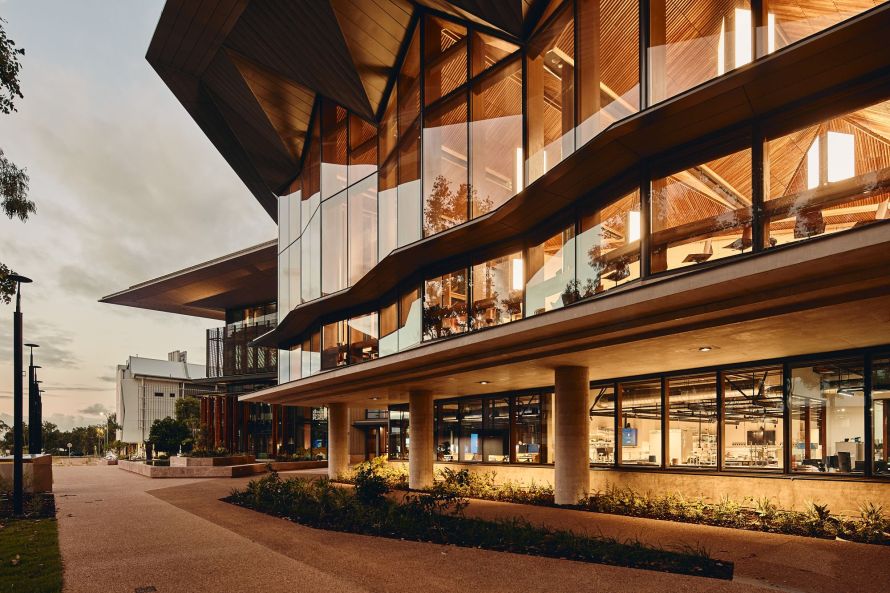 Close up view of James Cook University’s Engineering and Innovation Place in Townsville